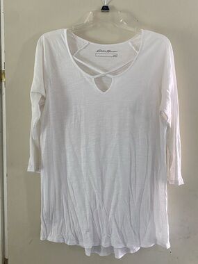Eddie Bauer White Crisscross Neck Long Sleeve Women's Top